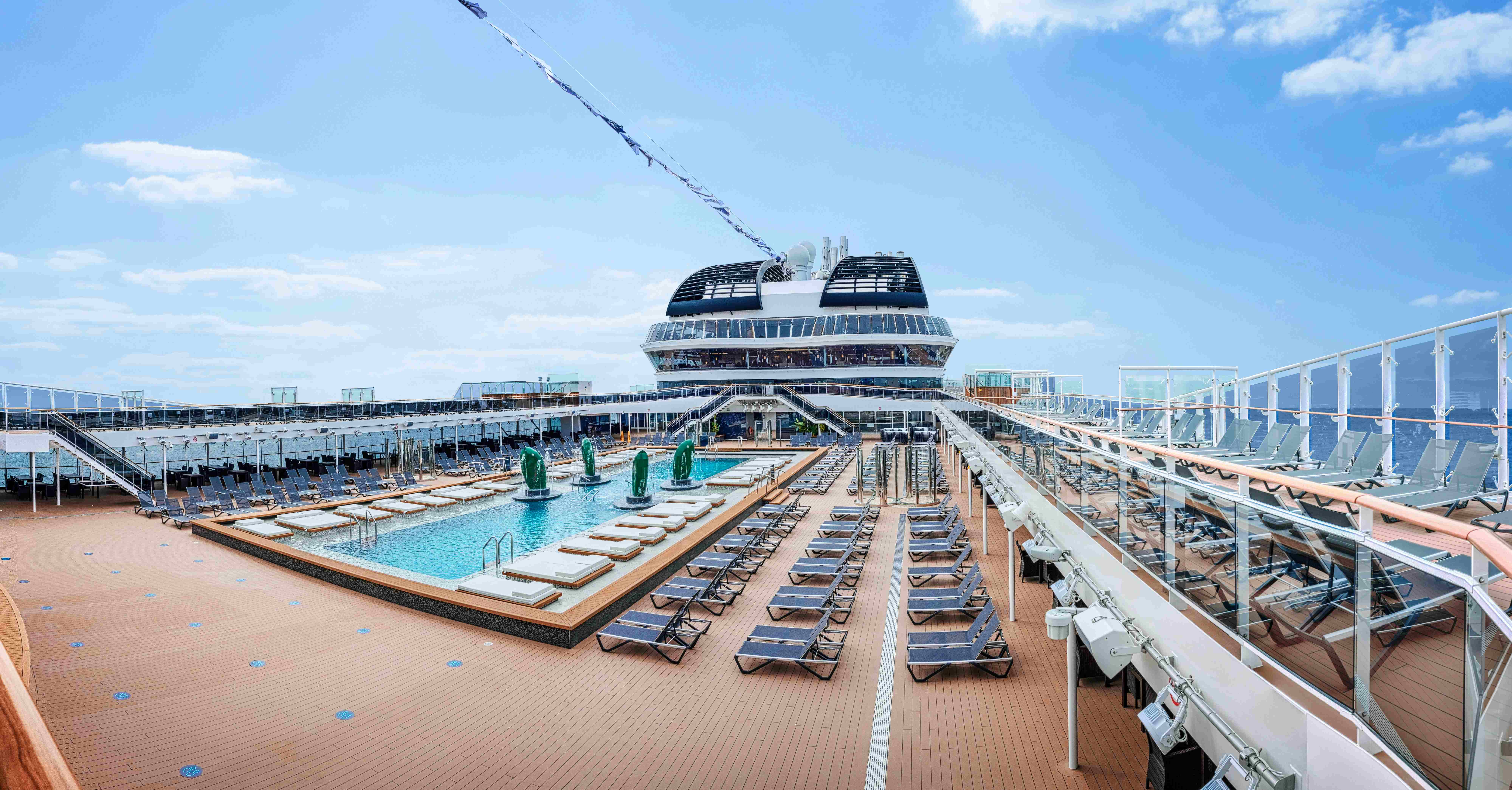 Top deck pool area with loungers